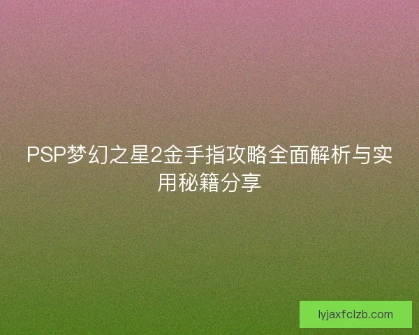 PSP梦幻之星2金手指攻略全面解析与实用秘籍分享